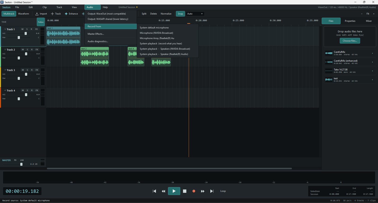Choosing a recording source